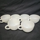 6 Vintage milk Glass Coffee Cups W/ Decorative Handles