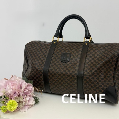 CELINE Macadam Triomphe Boston Bag Brown PVC Leather Weekender Travel Luggage