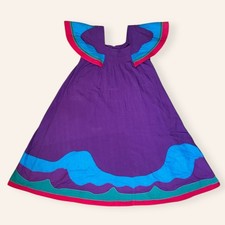 VTG Mexican Tipicano Cotton Boho Kaftan Dress Purple Multicolor