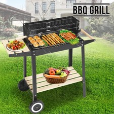 Rectangular BBQ Charcoal Trolley Grill Barbecue Steel Outdoor Patio Garden Wheel