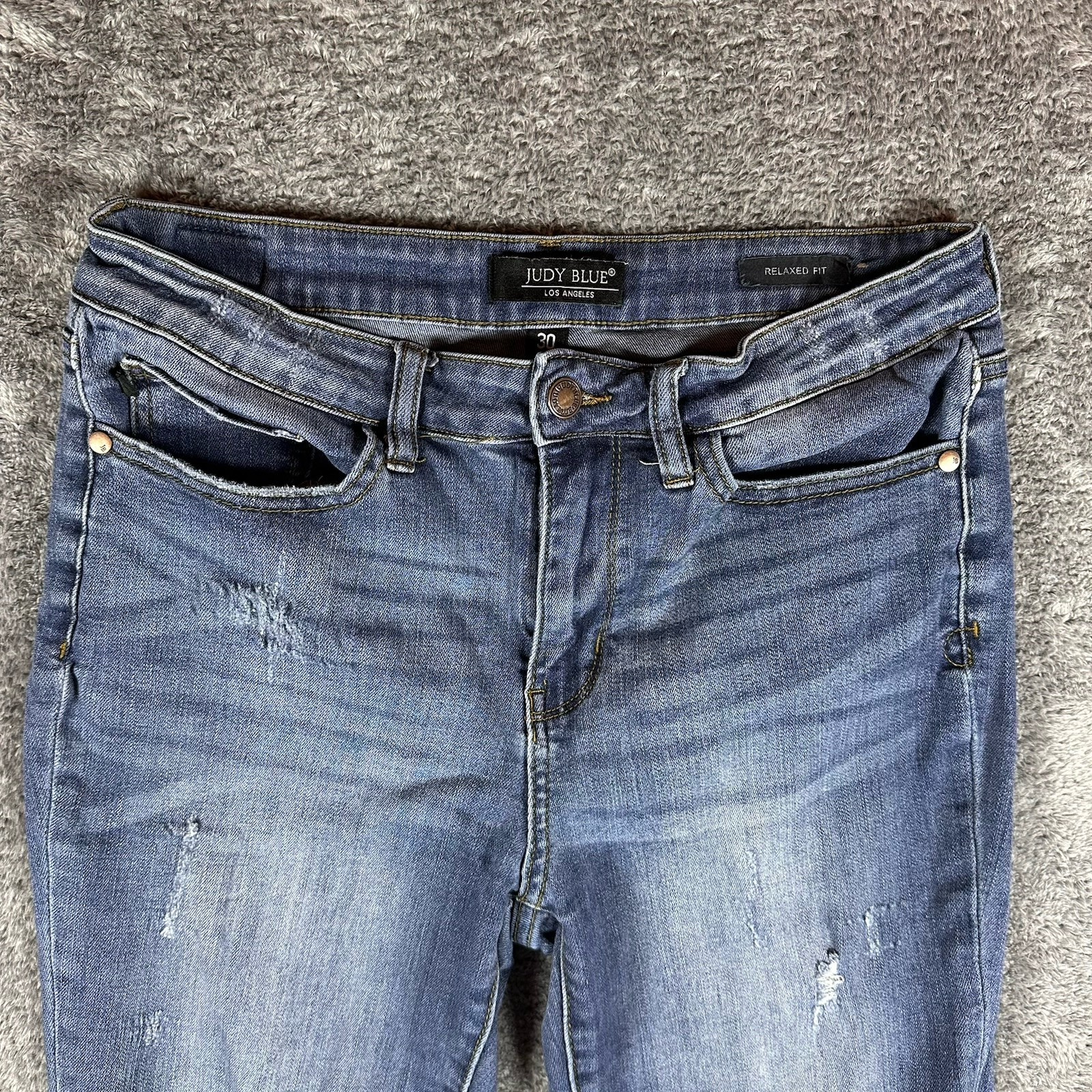 Judy Blue Jeans Women’s 30 Blue Stretch Distressed Relaxed Fit 30x26