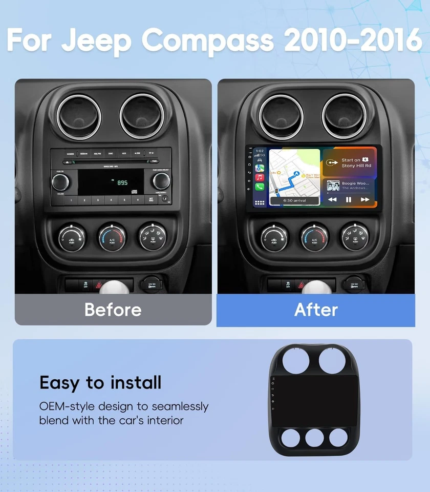 Car Stereo for Jeep Patriot Compass 2010-2016 Android 10" Touchscreen 4GB+64GB Foto 2 de 4