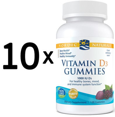10 x Nordic Naturals Vitamin D3 Gummies, 1000 IU Wild Berry - (191,66 EUR/kg)