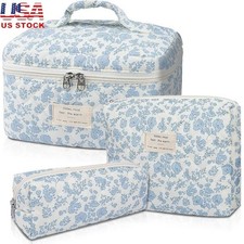 Floral Quilted Makeup Bag Set Multi Purpose Travel Storage Cosmetic Organizer US