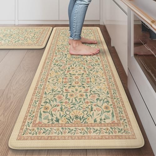 Boho Floral Anti-Fatigue Kitchen Mat Set of 2 Non-Slip Floor Rugs