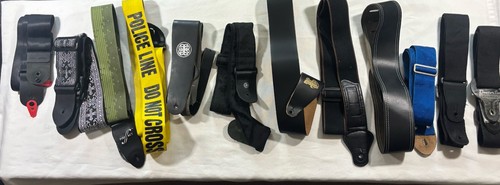 Lot of 12 Guitar Straps Woven Nylon Leather Black Blue Yellow Green Bass Lead