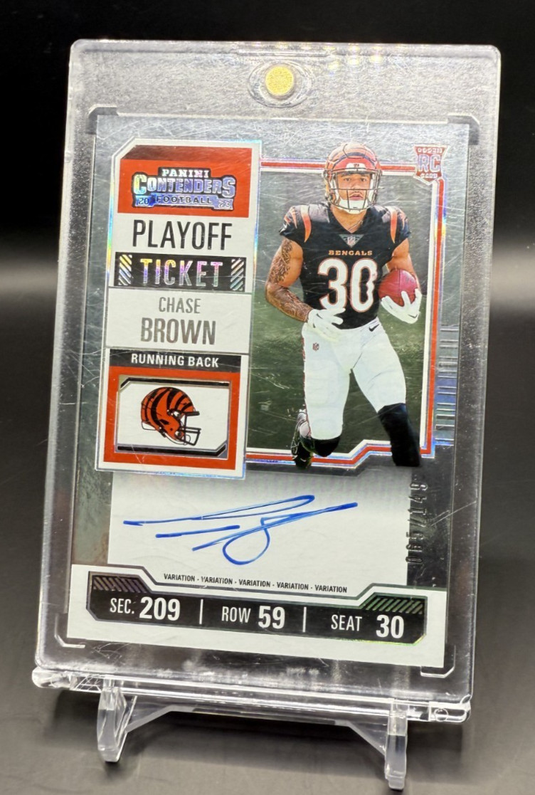 🔥 2023 Chase Brown Contenders ON CARD ROOKIE Auto Playoff Ticket /149 Silver