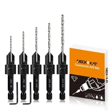5-pc Woodworking Countersink Counterbore Drill Bit Set 3in1 for #6 8 10 12 16 Sc