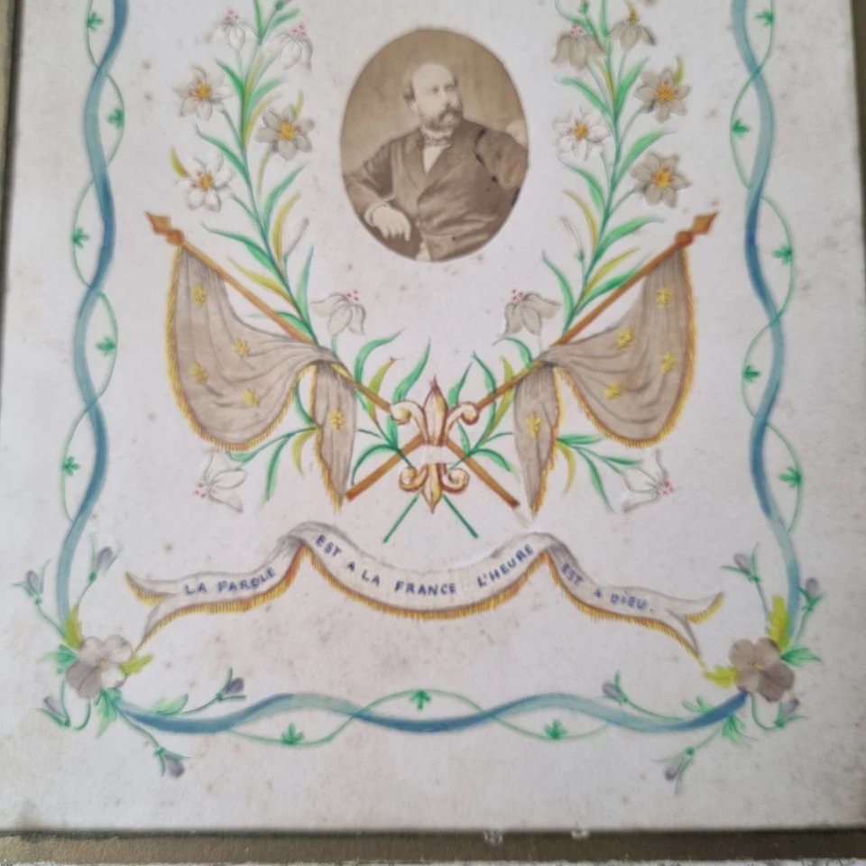 Souvenir Comte De Chambord Légitimiste 1870 Peint Incrustation de Nacre et Photo - Photo 3/4