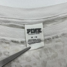 Victoria's Secret PINK Long Sleeve T-Shirt Women's M White Leopard Rhinestone