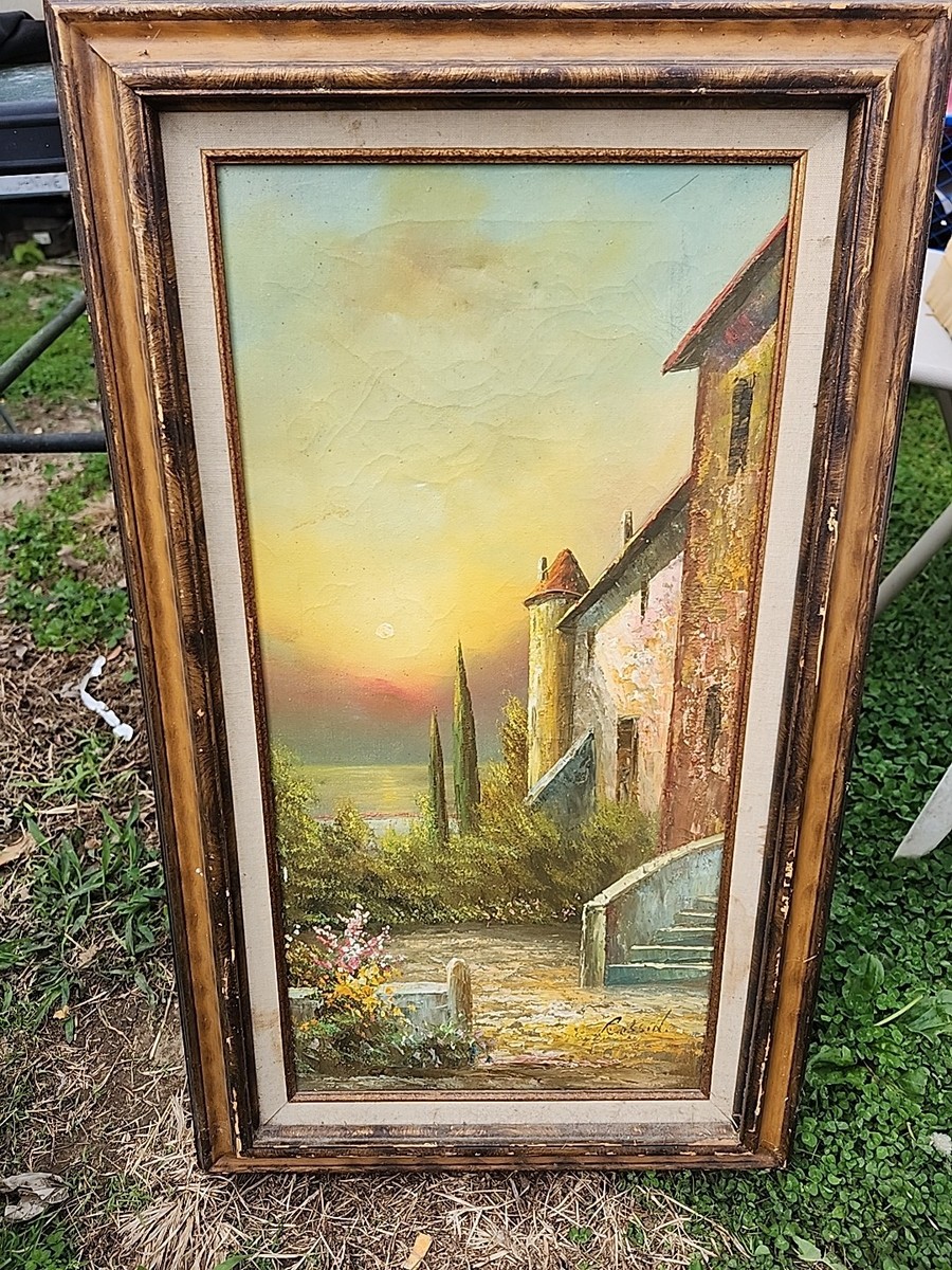 ロッシーニ　　パリの風景画 Vintage Rossini Original Oil Painting Italian Landscape w/Cert. of