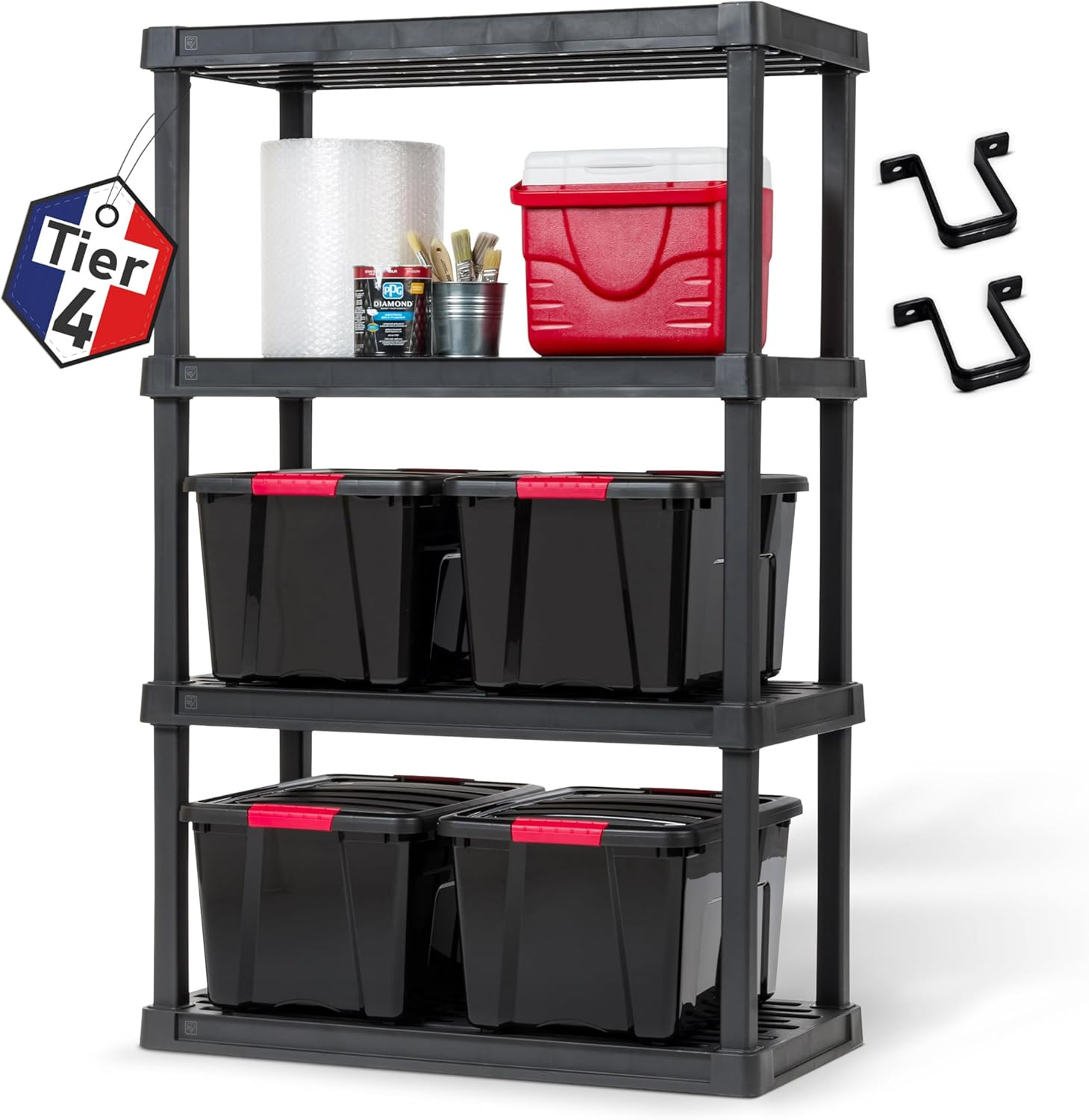 Étagère de rangement plastique noire 5 niveaux charge 400kg pour garage