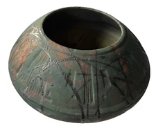 William K Turner Studio Art Pottery Iridescent Raku Vase 8” H, 14” D - Signed