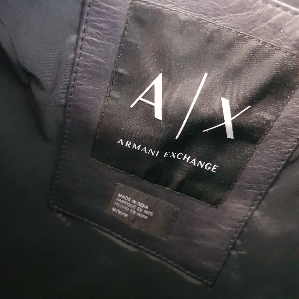 Armani Exchange Mens Jacket Medium Black Leather Bomber Biker Coat Rider Moto - Image 3 of 4