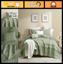 Boho Sage Green King Quilt Set - Lightweight Floral Bedspread  Pillow Shams, 3P