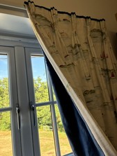 Designer Interlined Triple Pleat Navy Lining and Header Curtains 122x117cm Drop 