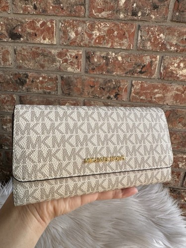 Michael Kors Jet Set Travel Trifold Leder Geldbörse - Vanille - Bild 1 von 5