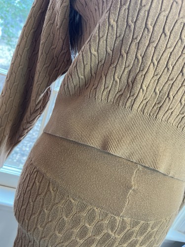 2pc Tan Sweater Set Size Medium Crop Sweater And High Waist Leggings - Picture 3 of 8