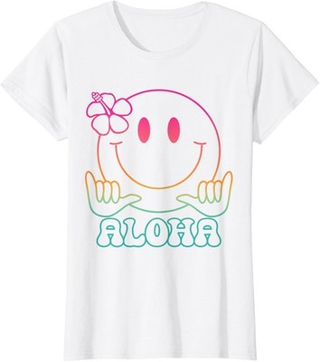 Aloha Hawaiian Cute Smile Face Shaka Hibiscus Ladies' Crewneck T-Shirt