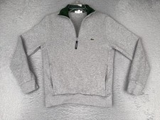 Lacoste Sweater Mens Small Gray 1/4 Zip Mock Neck Logo Cotton Pullover Pockets