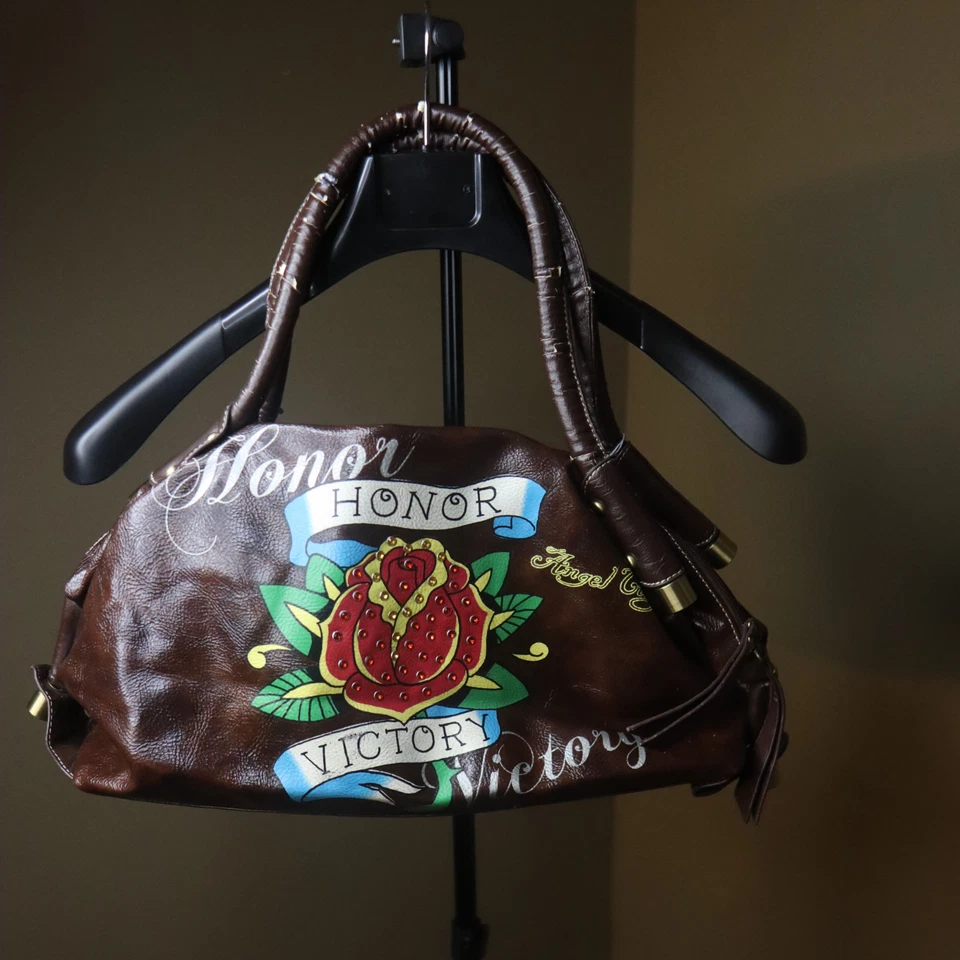 Ed Hardy Honor and Victory Tattoo Tote Bag Rhinestones Cute Y2K Rose - Image 2 of 4