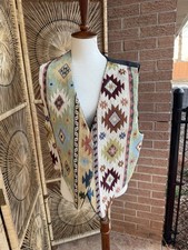 Vintage Southwestern Aztec Tapestry Vest with Embossed Silver Tone Buttons Flair