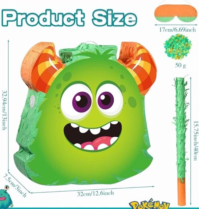 Monster Truck verde y púrpura piñata coche piñata con palo y venda para Foto 3 de 4