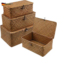 Rattan Korb Mit Deckel, 3 StüCk Aufbewahrung Korb Aus NatüRliches Seegras, Multi