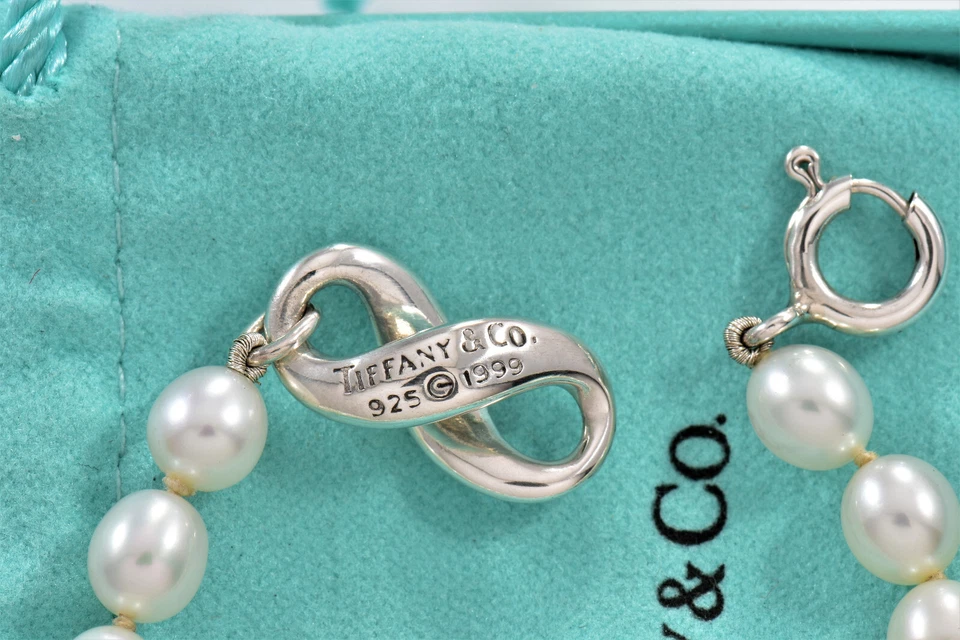 Pulsera Tiffany & Co Vintage Plata Perla Cuentas Infinito Dije 7.65" en Bolsa Foto 4 de 4