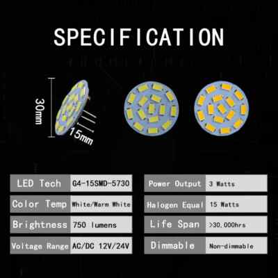 1W 2W 3W G4 Zurück Pin Runde Brett LED Birne 12V 24V für Home Lighting