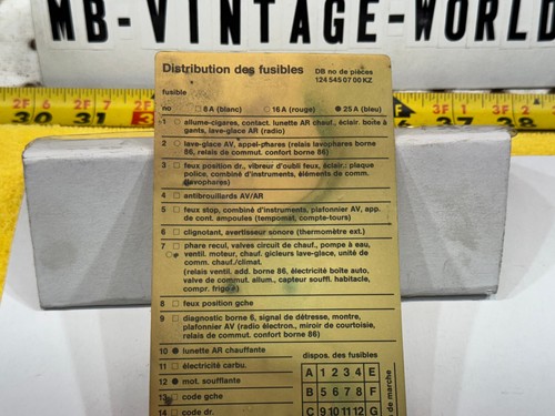 Mercedes 1987 W124 300D under hood fuse designation US OEM 1 Sheet,1245450700KZ - Picture 6 of 22