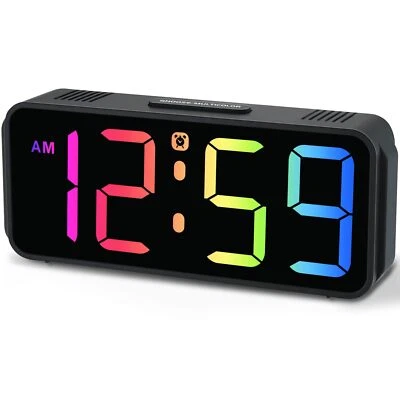PEAKEEP Small Digital Alarm Clock RGB Display Dimmable Plug-In with Battery Backup