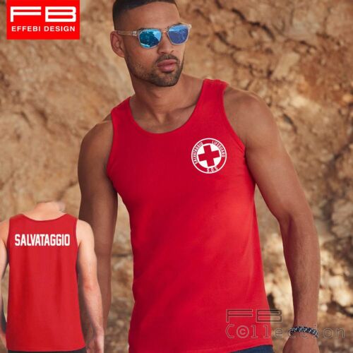 Canottiera Canotta Salvataggio SOS Lifeguard Bagnino Mare Piscina Spiaggia Safe - Picture 6 of 7