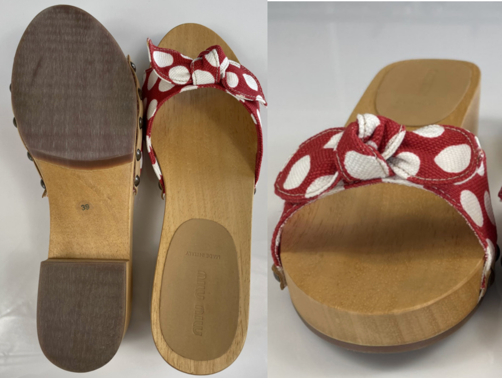 Miu Miu Red Canapa St Pois Pantoletten Sandals Shoes Flats Slides 39