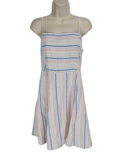 Gap Women Size S Blue Striped Mini Fit & Flare Dress Spaghetti Strap Zip Up 253P