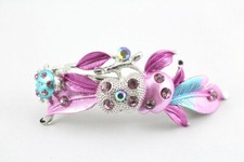 Purple Designer Floral Austrian Rhinestone Crystal Hair Barrette Clip