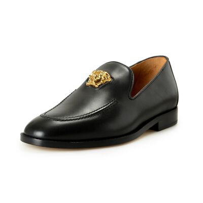 Versace Men's Black 100% Leather Gold Medusa Slip On Loafers Shoes US 6 IT 39