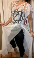 Vince Camuto Sheer White Floral Beach Dress Swim Cover Up Honeymoon Nighty S NWT