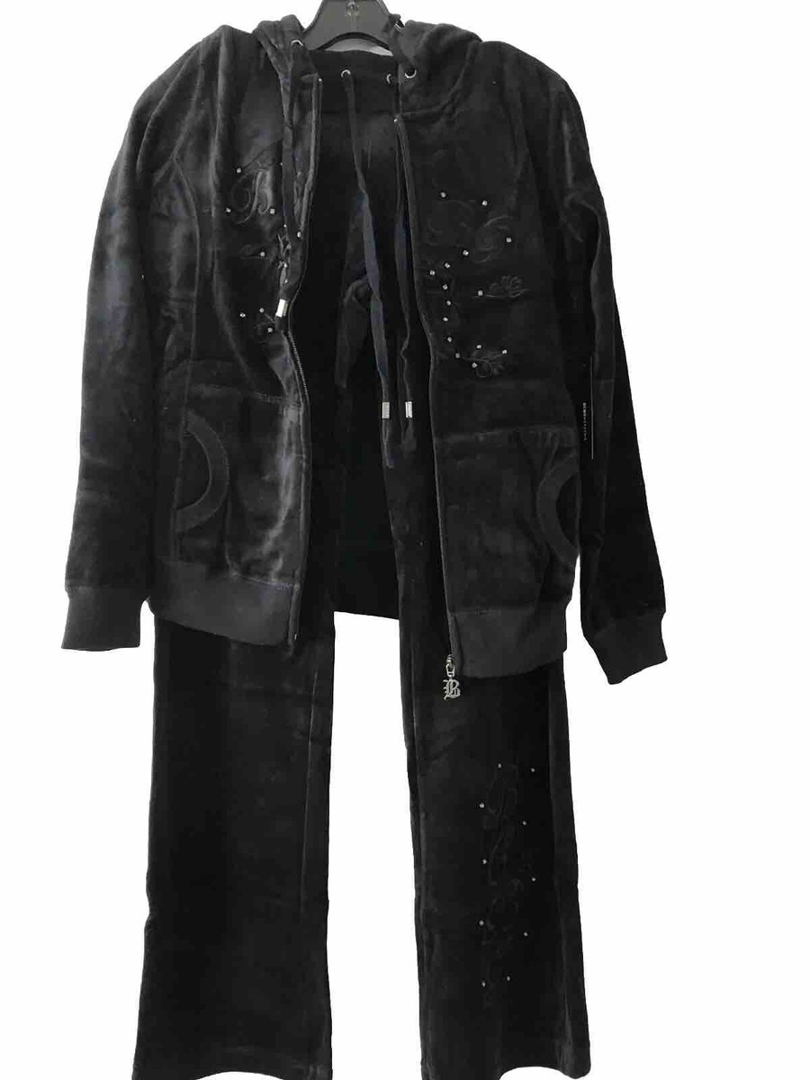 美品♡MARIA FULL SUIT ブラック BCBG Maxazria Large Black velvet rhinestones tracksuit