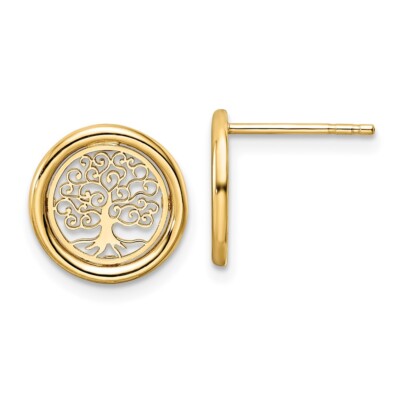 Echte Ohrstecker 14kt Gelbgold poliert Lebensbaum im Kreis
