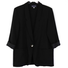 Vtg Requirements Women's 3/4 Sleeve Blazer Jacket 14 Black Shoulder Pads USA