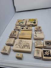 Lot of 16 Wood Mounted Rubber Stamps Floral Oriented