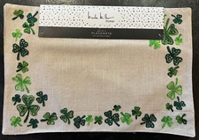 ST PATRICKS DAY SHAMROCK PLACEMATS SET OF 4 NICOLE MILLER TAN/GOLD W SPARKLE