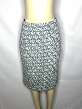 MAEVE ANTHROPOLOGIE BLUE GRAY MULTI COLOR GEOMETRIC PRINT PONTE PENCIL SKIRT L