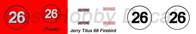 #26 Jerry Titus 1968 Firebird 1/24th Scale Waterslide Decals