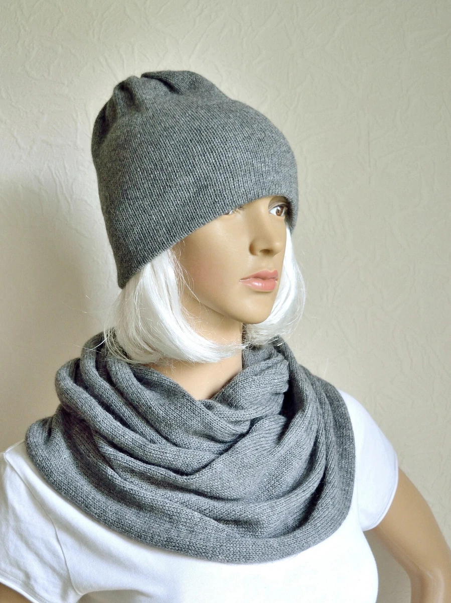 Hand made 100 cashmere women s hat snood scarf set eBay