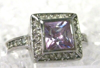 Lia Sophia ''Dazzler'' Square Halo Ring w/Lavender Cubic Zirconia 4.0ct Size 5