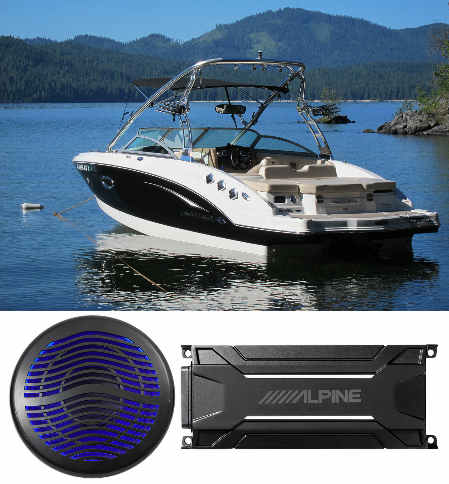 Сабвуфер Rockville MS12LB 12 Black Marine Boat 10 со светодиодной подсветкой моноусилитель Alpine 6579000₽