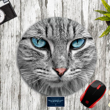 CAT FACE GRAY BLUE EYED CUSTOM MOUSE PAD DESK MAT PC GAMING HOME SCHOOL OFFICE