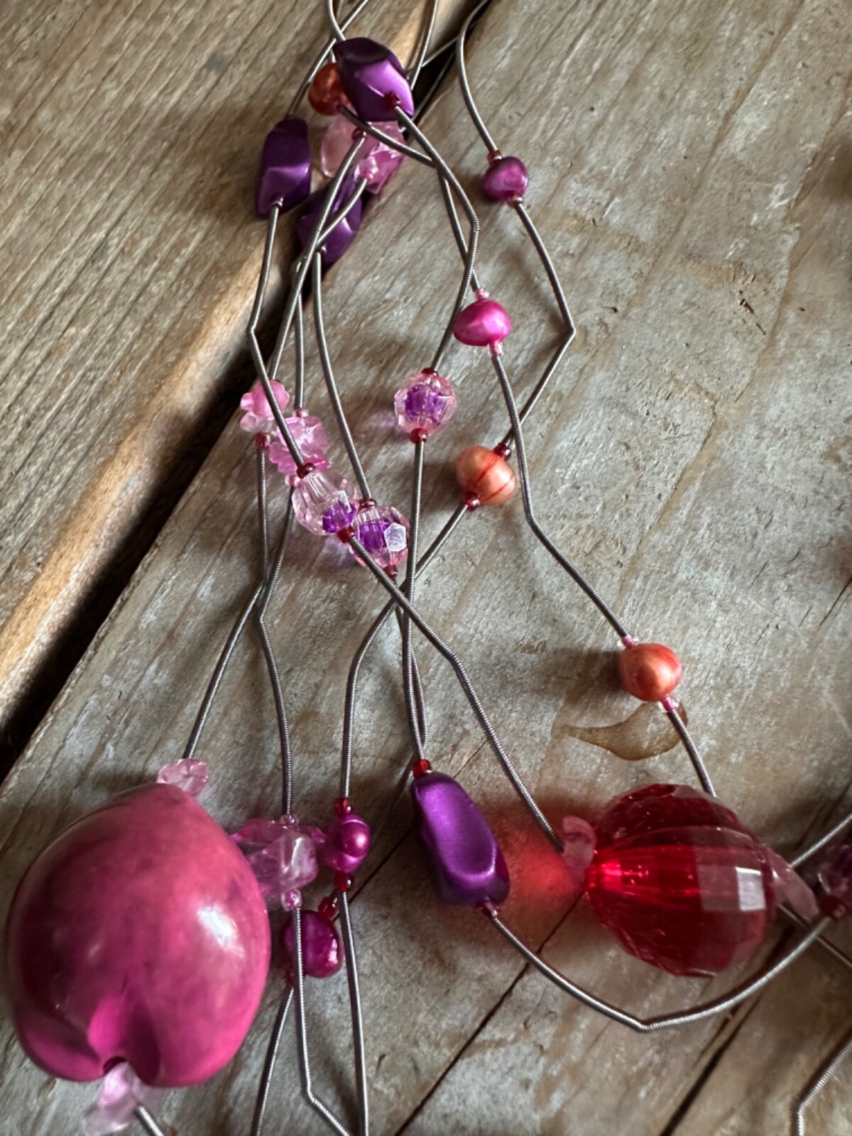 Pretty Pink Multi Strand Cable Beaded Necklace St… - image 9